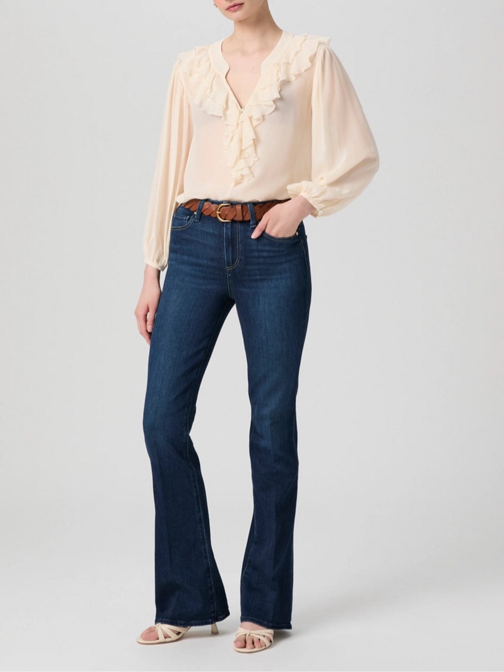 PAIGE High Rise Laurel Canyon Jean in Berlin Dark Wash Denim Stretch Bootcut